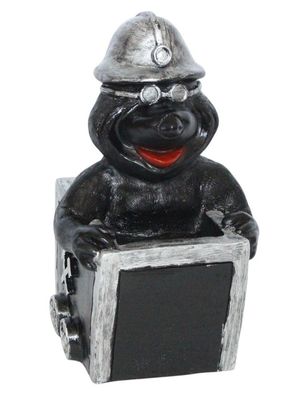 Maulwurf in Lore Höhe 25 cm Bergarbeiter mit Helm aus Kunststoff Gartenfigur Dekofigu