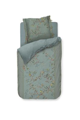 PIP Studio Perkal Bettwäsche 155x220 Autunno Light Blue Vögel Blümchen Wende
