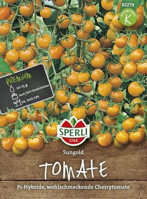 Tomate Sungold F1, wohlschmeckende Cherrytomate auch fürs Gewächshaus