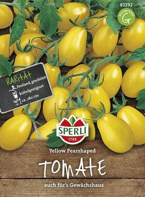 Sperli Tomate Yellow Pearshaped, leuchtend gelbe, birnenförmige Früchte