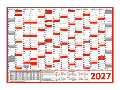 XXL Wandkalender Wandplaner 2027 rot (gerollt) DIN A0 Format (841 x 1189 mm)
