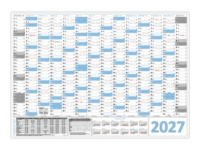 XXL Wandkalender Wandplaner 2027 hellblau (gerollt) DIN A0 Format 841 x 1189 mm