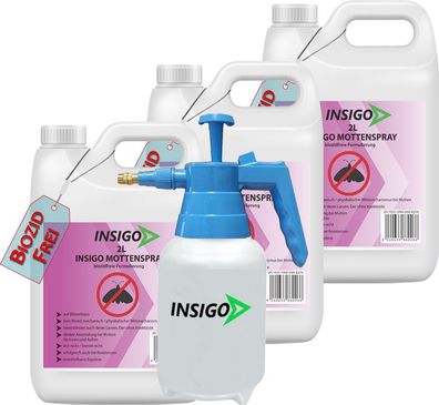 INSIGO 3x2L + 2L Sprüher Mottenspray Mottenmittel Kleidermotten Mottenschutz Abwehr