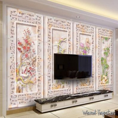 Vlies Fototapete Wandtapete Wandbilder Relief Pflaume Orchidee Bambus 7127