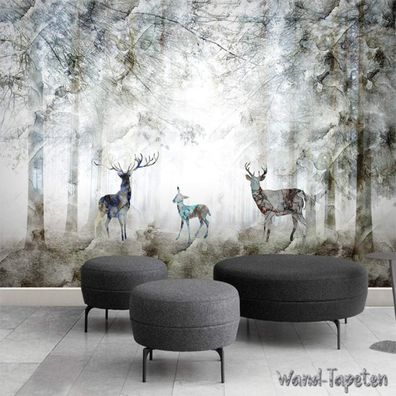 Vlies Fototapete Wandtapete Wandbilder Marmormuster Forest Elk Fantasy 7136