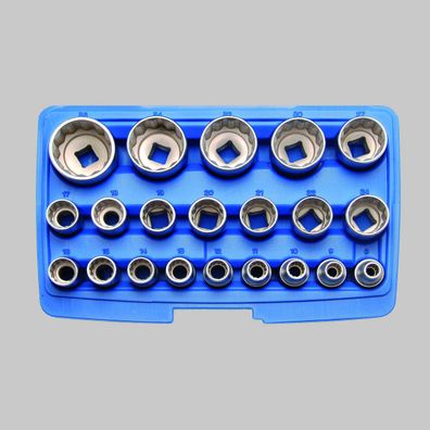 Steckschlüssel-Einsatz-Satz Zwölfkant Nüsse Vielzahn SW 8-36 mm, Antrieb 1/2", 21-tlg