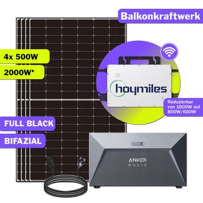 2000W Balkonkraftwerk Bifazial mit Anker Speicher & Hoymiles HMS1600 Komplettset
