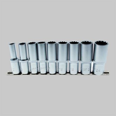 Steckschlüssel-Einsatz-Satz Zwölfkant Nüsse Vielzahn, SW 10-24mm, Antrieb 1/2, 9-tlg