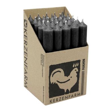 Stabkerzen aus Paraffin, 180/22 mm, Schwarz, Kerzenfarm HAHN, Brenndauer ca. 8h, 25 S