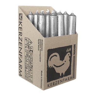Stabkerzen aus Paraffin, 180/22 mm, Rustikal, Silber, Kerzenfarm HAHN, Brenndauer ca