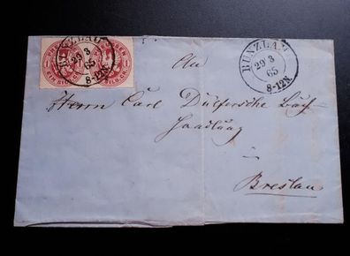 Beleg Preussen von Bunzlau nach Breslau 1865