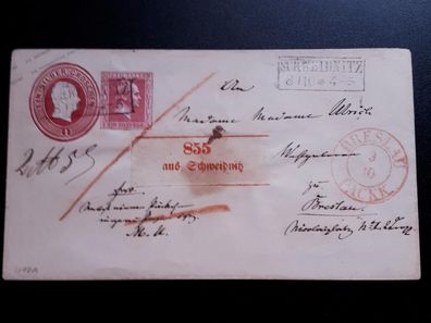 Beleg Preussen von Schweidnitz nach Breslau