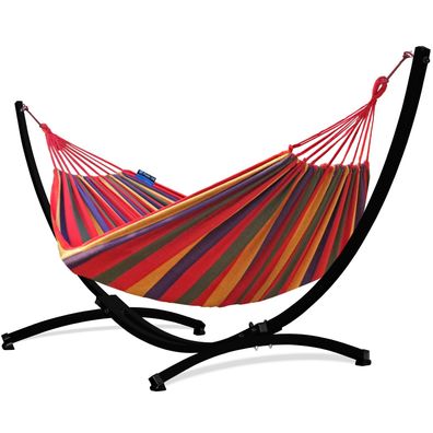 Potenza Hängematte mit Gestell für 2 Personen, Baumwolle XXL 220x160,200kg wetterfest