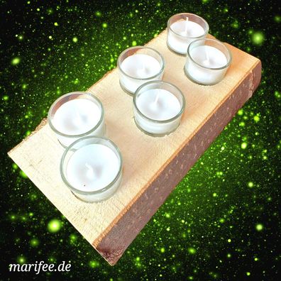 6 Stück Glas-Windlichter auf einer rustikalen Baumschwarte, Weiss, Art.-Nr. 12225