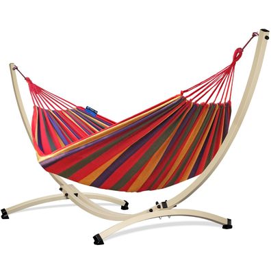 Potenza Hängematte mit Verzinkter Gestell für 2 Personen, Baumwolle XXL 220x160 200kg