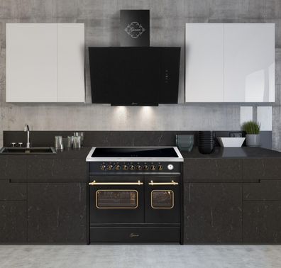 GURARI E 913 DF RU BL Induktions Standherd 90cm+GCH S 171 90 BL Dunstabzugshaube 90cm