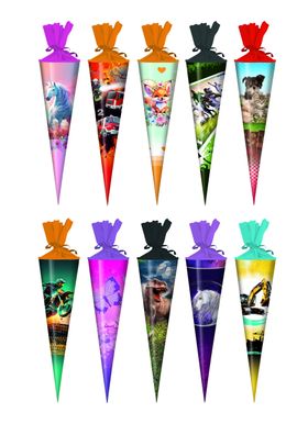 10x Schultüte / Zuckertüte / 35cm / rund