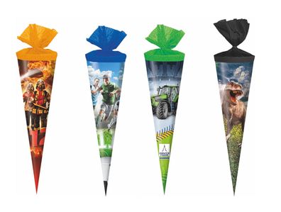 4x Schultüte / Zuckertüte / 35cm / je 1x T-Rex, Fußball, Deutz Traktor, euerwehr