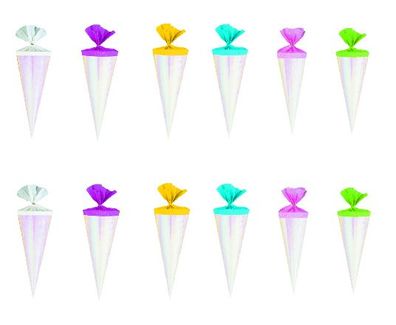 12 Deko Schultüten / Länge: 12cm / Farbe: rose' mit 6 verschiedenen Kreppfarben