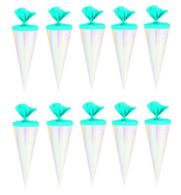 10 Deko Schultüten / Länge: 12cm / Farbe: rose' mit hellblauen Krepp