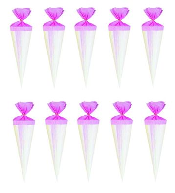 10 Deko Schultüten / Länge: 12cm / Farbe: rose' mit pinken Krepp