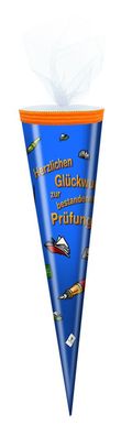 Schultüte / Zuckertüte / 50cm / rund / "Glückwunsch zur bestandene Prüfung"