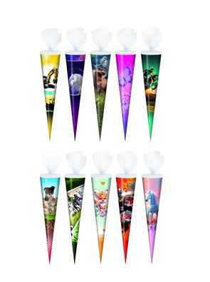 10x Schultüte / Zuckertüte / 50cm / rund