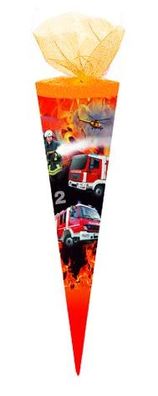 Schultüte / Zuckertüte / Länge: 35cm / rund / Tüllverschluss / "Feuerwehr"