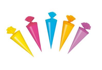 5 Deko Schultüten / Länge: 20cm / Farbe: je 1x gelb, ink, ellblau, unshine, ila