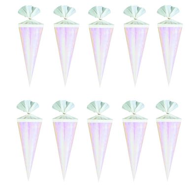 10 Deko Schultüten / Länge: 20cm / Farbe: rose' mit weissen Krepp