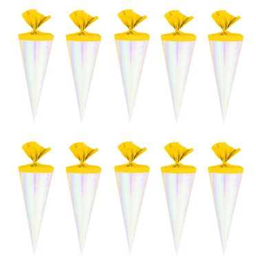 10 Deko Schultüten / Länge: 12cm / Farbe: rose' mit gelben Krepp