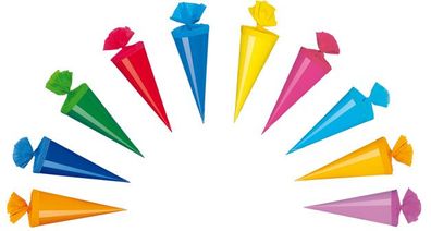 10 Deko Schultüten / Länge: 15cm / 10 verschiedene Farben