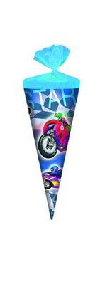 Schultüte / Zuckertüte / Länge: 25cm / rund / "Motorrad"