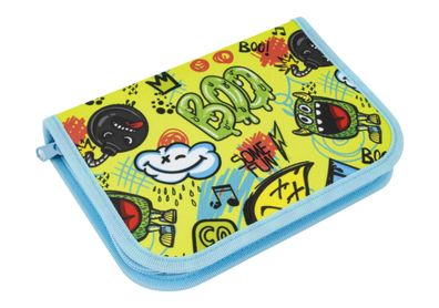 Schüleretui / Federtasche / Federmappe / 22teilig gefüllt mit Aufschrift "BOO"