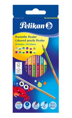 12 Pelikan Buntstifte "Bicolor" / 12 Stifte mit 24 verschiedenen Farben