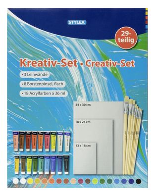 Kreativ Set, 29 teilig / mit Leinwände, Acrylfarben und Pinsel