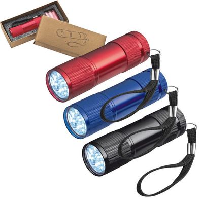 3x LED Taschenlampe / mit 9 LED / aus Aluminium / Farbe: je 1x schwarz, blau, ot
