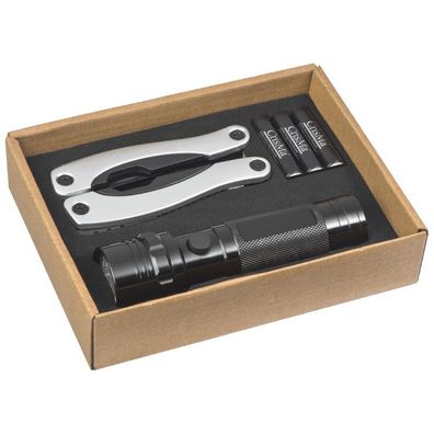 Metall-Taschenlampe mit 14 LEDs / mit Zange, Säge, Dosenöffner, Nagelfeile