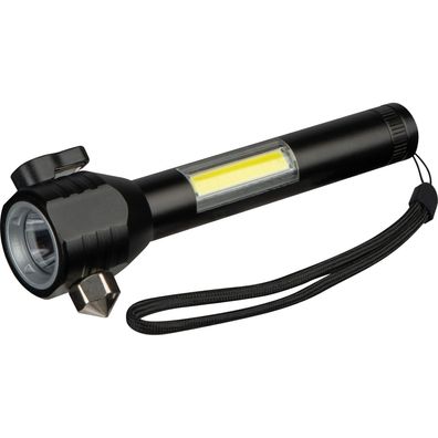 Wiederaufladbare COB-Metall-Taschenlampe / mit Sicherheitshammer, Gurtschneider