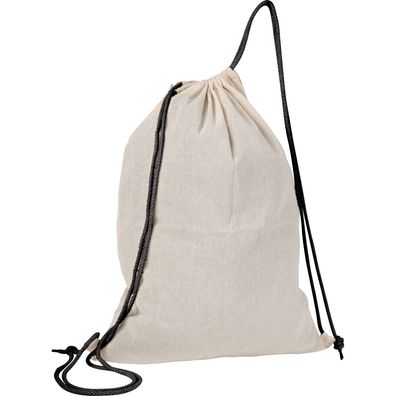 Baumwolle Gymbag / Sportbeutel / Turnbeutel / weiß mit schwarzen Kordelzügen