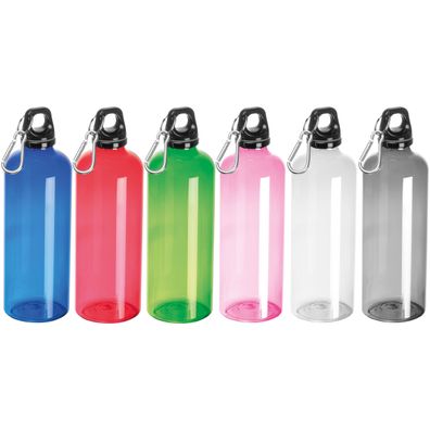 6x Sporttrinkflasche mit Karabinerhaken / 600ml / 6 Farben