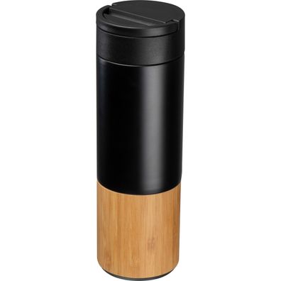 Vakuum Trinkflasche / aus Edelstahl und Bambus / Füllmenge 0,5l