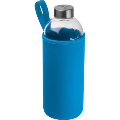 Trinkflasche aus Glas mit Neoprensleeve / 1000ml / Neoprenfarbe: hellblau