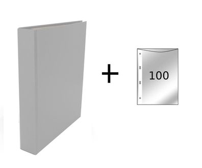 3x Ringbuch / DIN A5 / 4-Ring Ordner / Farbe: grau + 100 Prospekthüllen