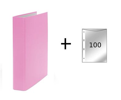 Ringbuch / DIN A5 / 4-Ring Ordner / Farbe: pink + 100 Prospekthüllen