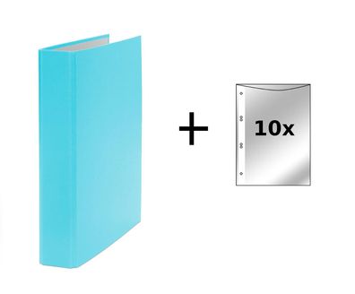 Ringbuch / DIN A5 / 4-Ring Ordner / Farbe: türkis + 10 Prospekthüllen