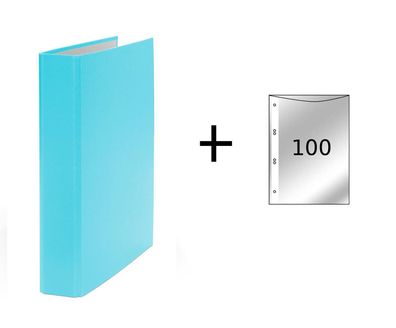 Ringbuch / DIN A5 / 4-Ring Ordner / Farbe: türkis + 100 Prospekthüllen