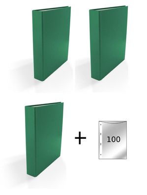 3x Ringbuch / DIN A5 / 4-Ring Ordner / Farbe: grün + 100 Prospekthüllen