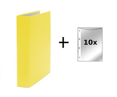 Ringbuch / DIN A5 / 2-Ring Ordner / Farbe: gelb + 10 Prospekthüllen