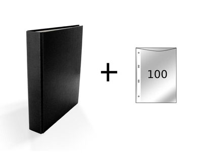 Ringbuch / DIN A5 / 2-Ring Ordner / Farbe: schwarz + 100 Prospekthüllen